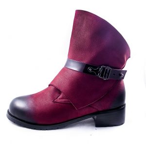 Жіночі зимові шкіряні черевики бордового кольору на натуральному хутрі