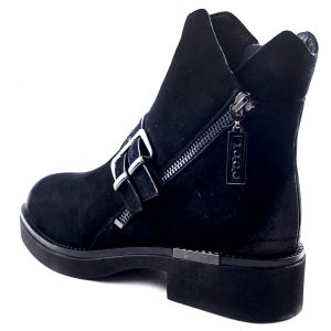 жіночі черевики з натурального нубука чорного кольору на натуральному хутрі