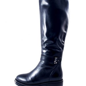 жіночі зимові шкіряні чоботи чорного кольору на натуральному хутрі