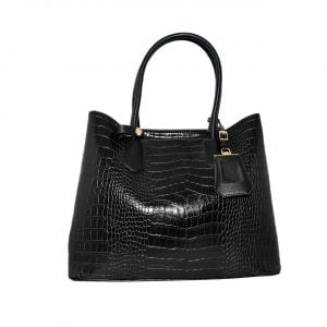 Жіноча сумка з еко-шкіри чорного кольору з тисненням ” рептилія”