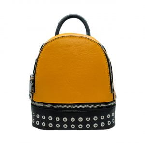 Стильний невеликий жіночій рюкзак з якісної екошкіри жовтого з чорним кольору