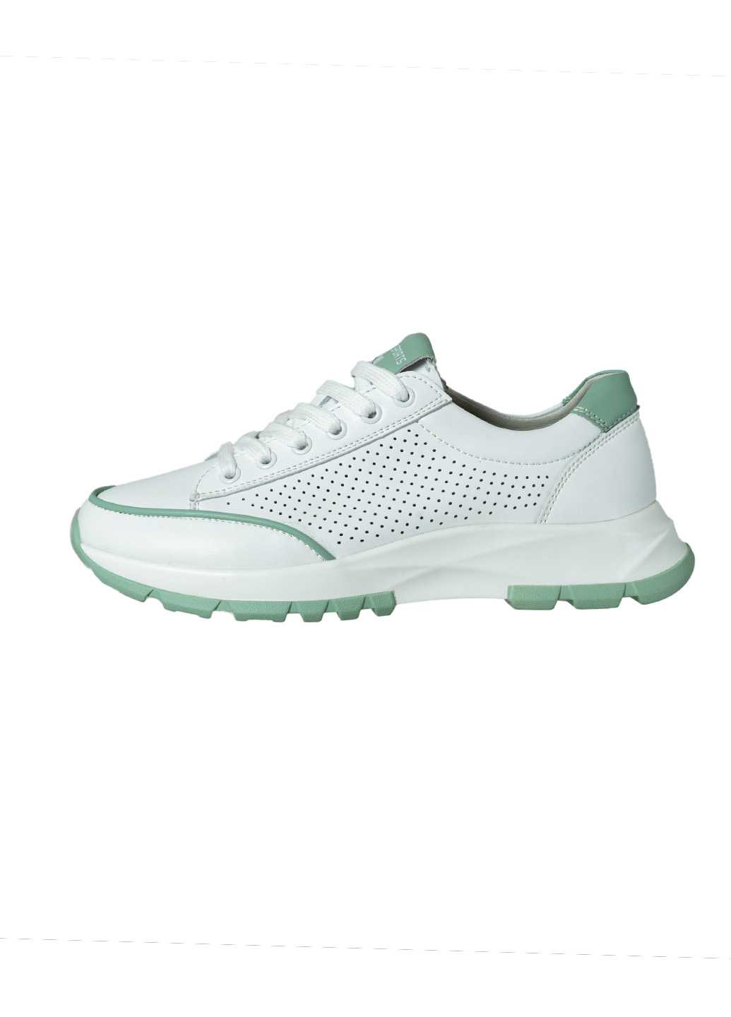 Жіночі кросівки Lifexpert білого кольору з перфорацією та зеленими вставками