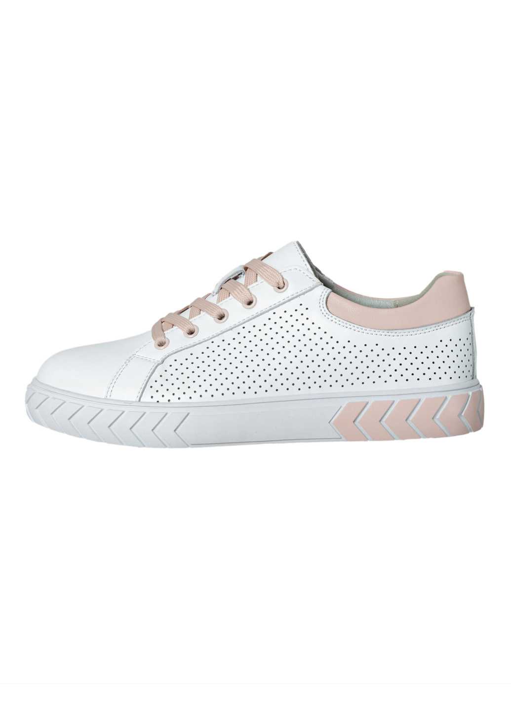 Жіночі кросівки Lifexpert натуральна шкіра білого кольору з перфорацією та рожевими вставками